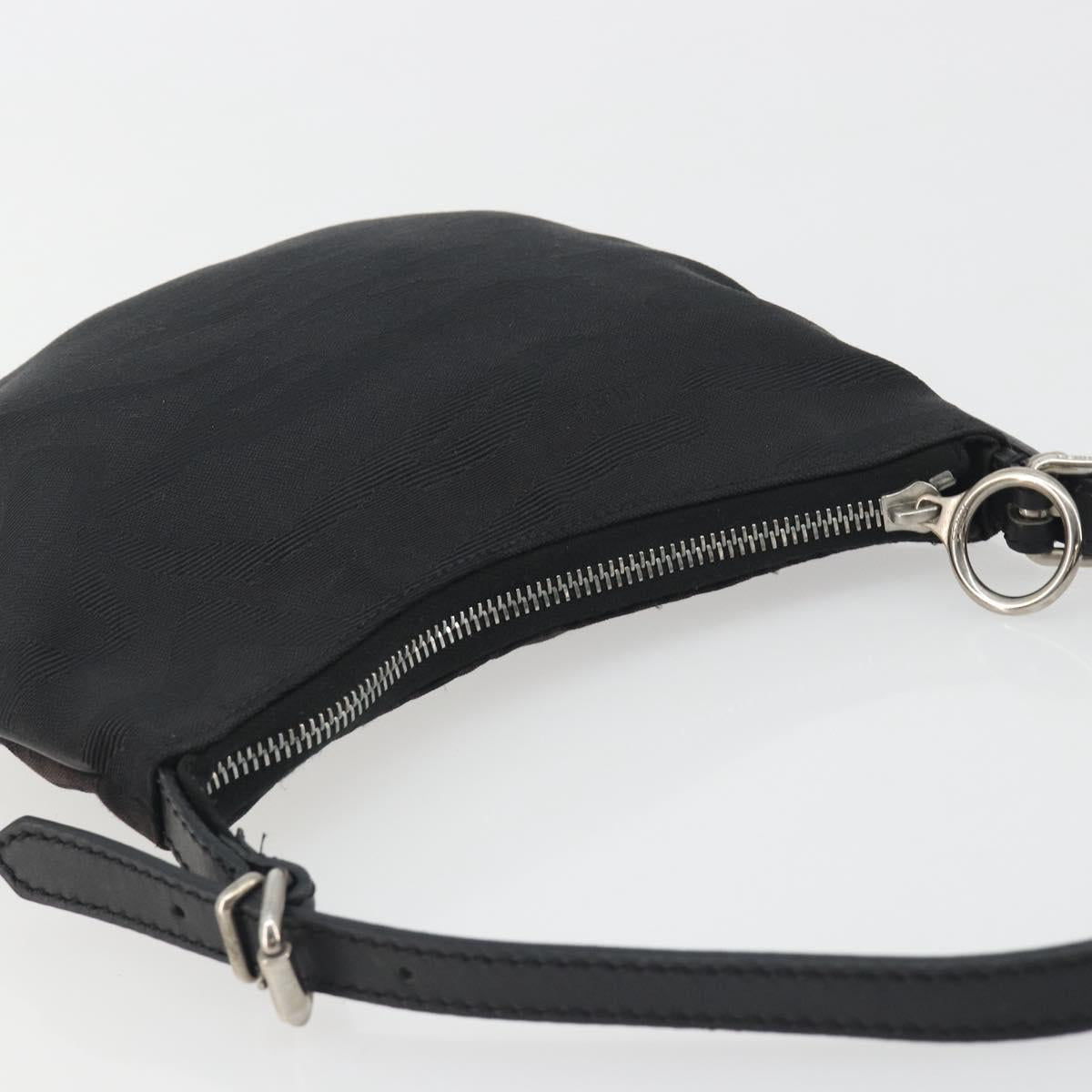 FENDI Zucchino Canvas Shoulder Bag Dark Brown Silver Auth 193139V