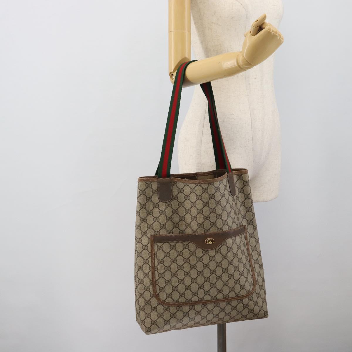 GUCCI GG Supreme Web Sherry Line Tote Bag PVC Beige 39 02 003 Auth 193140