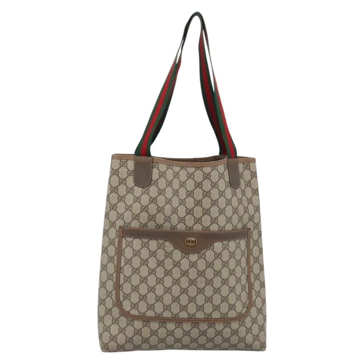 GUCCI GG Supreme Web Sherry Line Tote Bag PVC Beige 39 02 003 Auth 193140