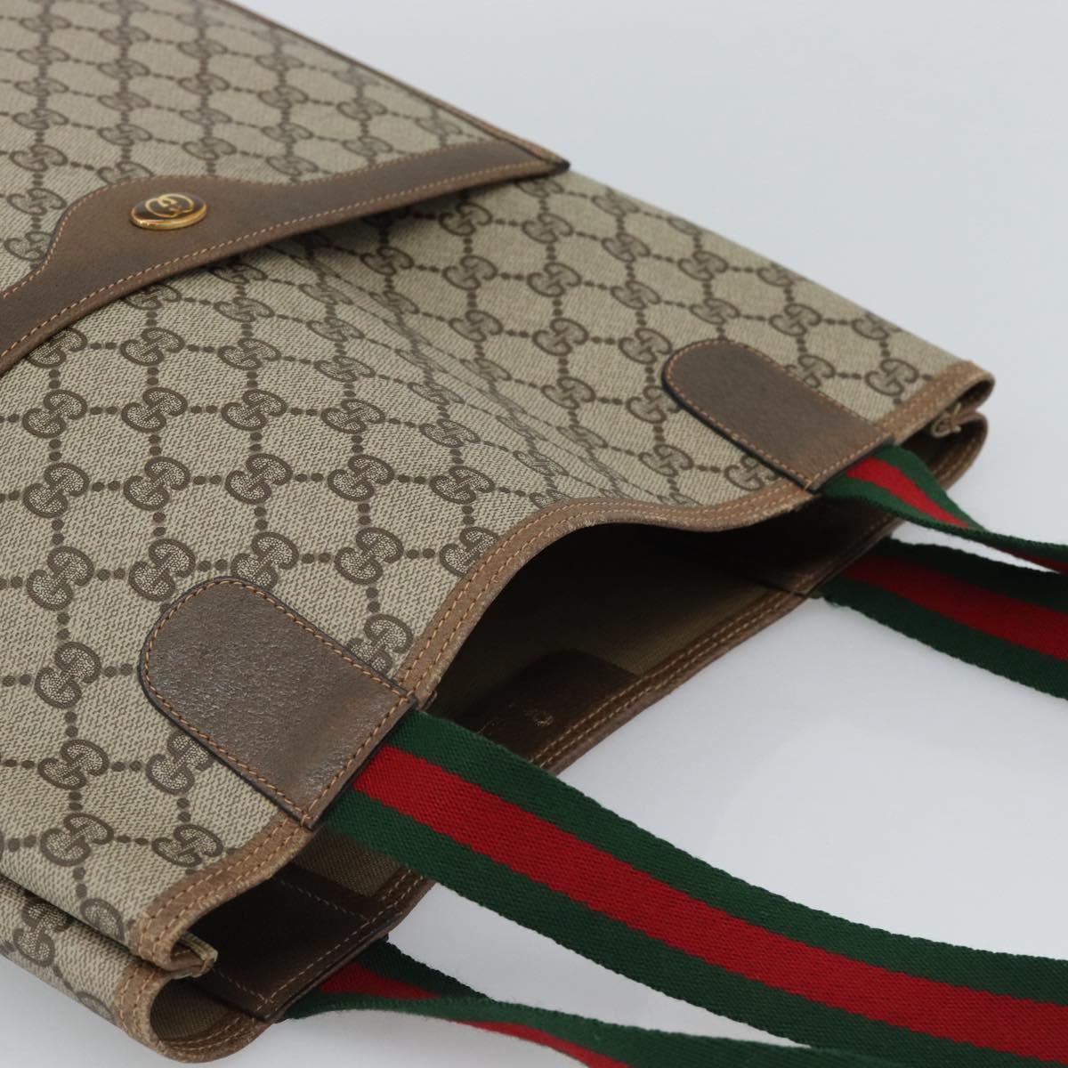 GUCCI GG Supreme Web Sherry Line Tote Bag PVC Beige 39 02 003 Auth 193140