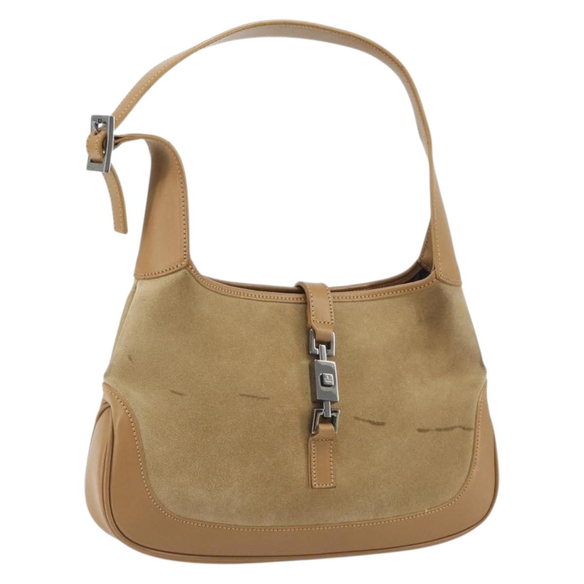 GUCCI Jackie Shoulder Bag Suede Beige Silver 001 3735 Auth 193141A