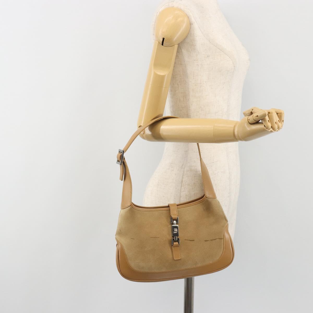 GUCCI Jackie Shoulder Bag Suede Beige Silver 001 3735 Auth 193141A