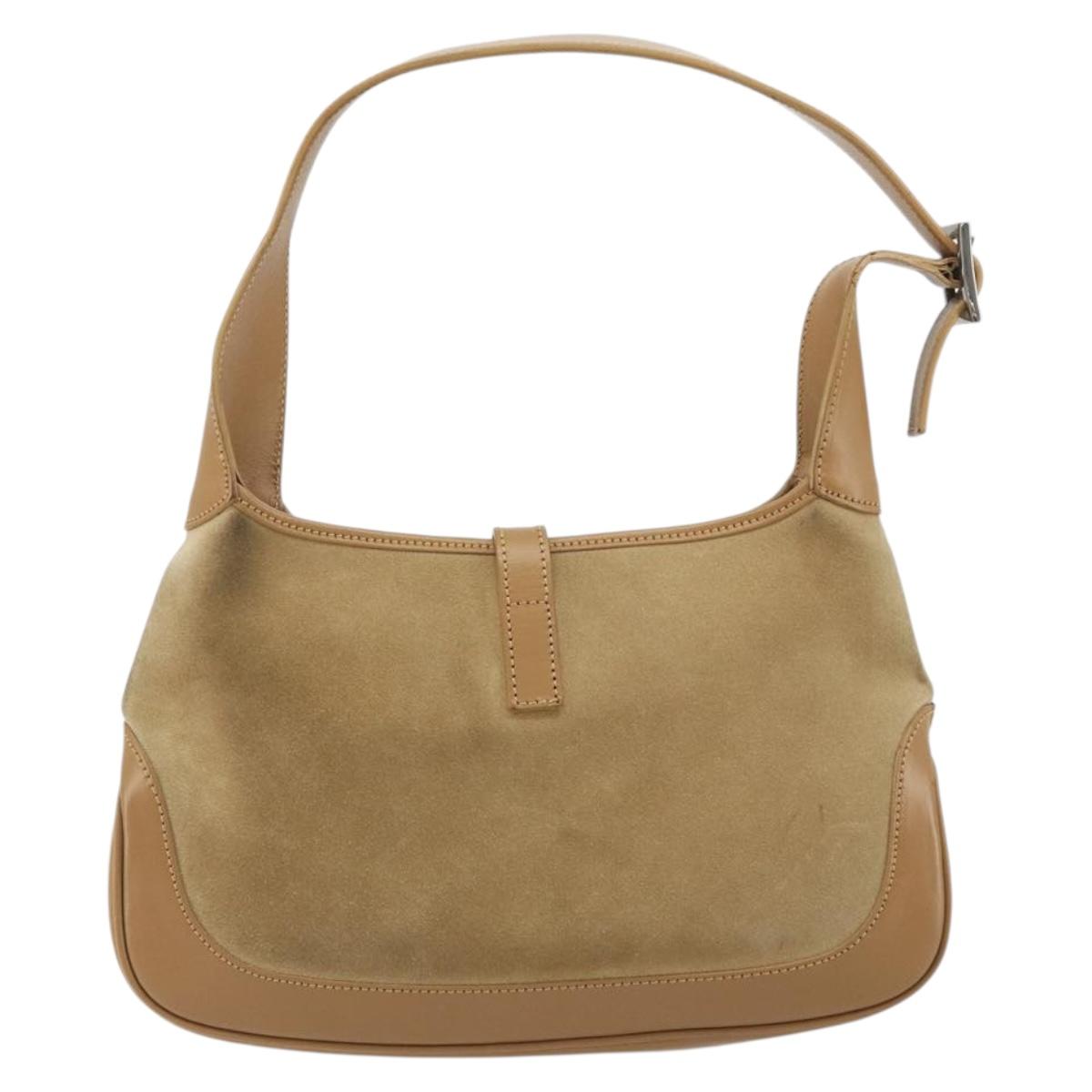 GUCCI Jackie Shoulder Bag Suede Beige Silver 001 3735 Auth 193141A