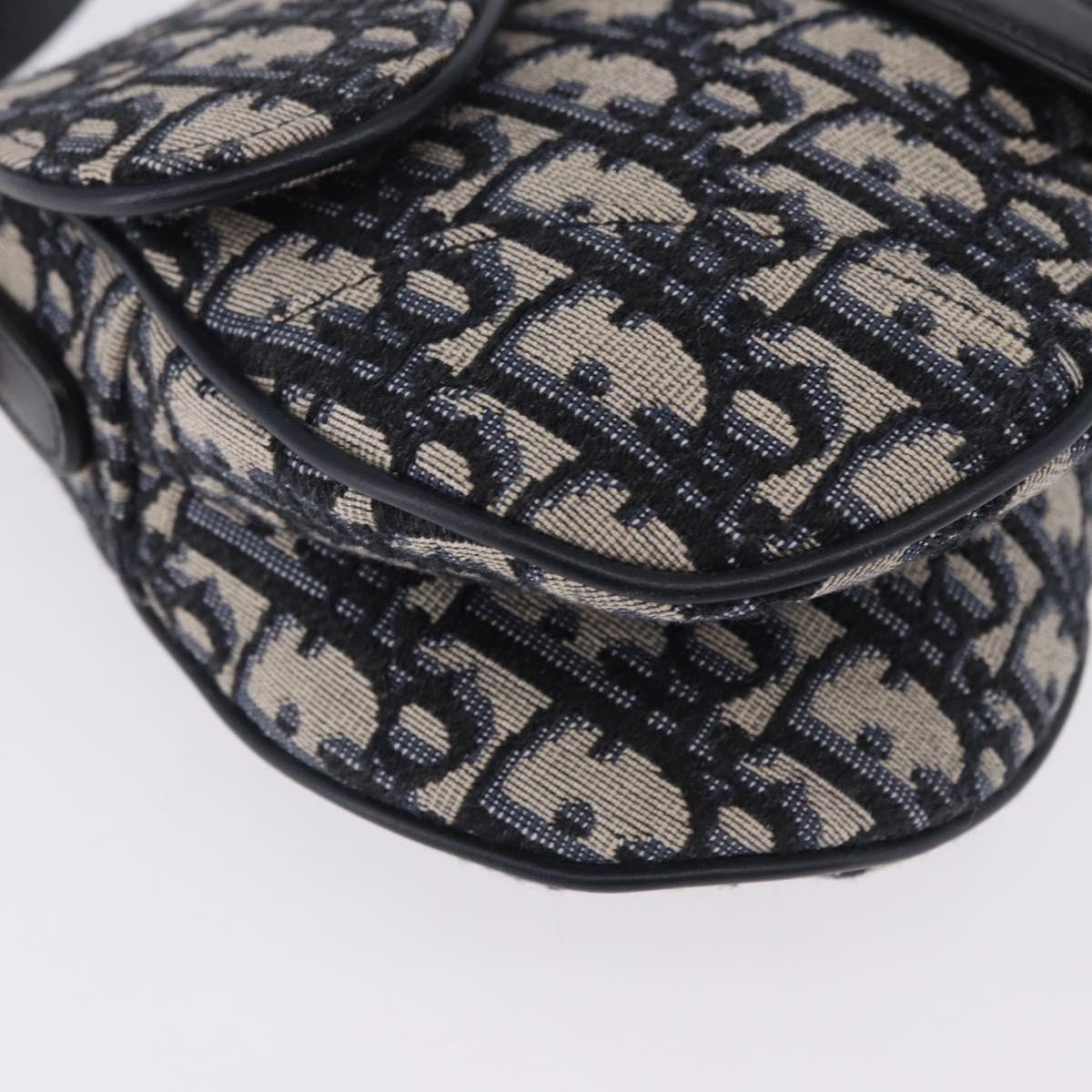 Christian Dior Trotter Canvas Saddle Hand Bag Navy Gold Auth 193142SM