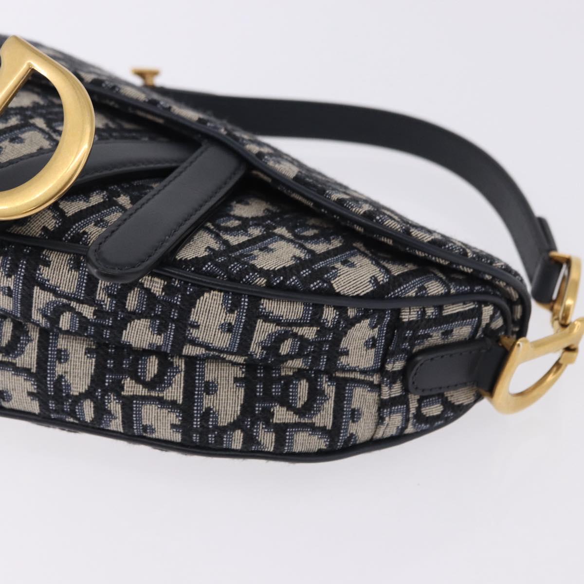 Christian Dior Trotter Canvas Saddle Hand Bag Navy Gold Auth 193142SM