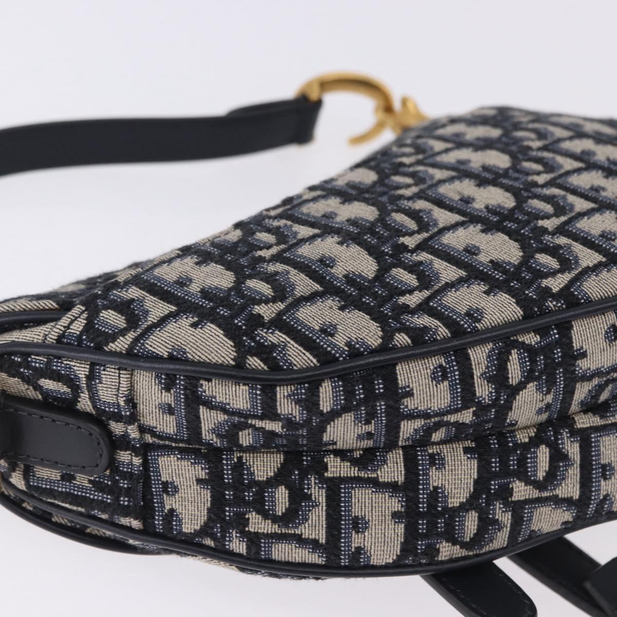 Christian Dior Trotter Canvas Saddle Hand Bag Navy Gold Auth 193142SM