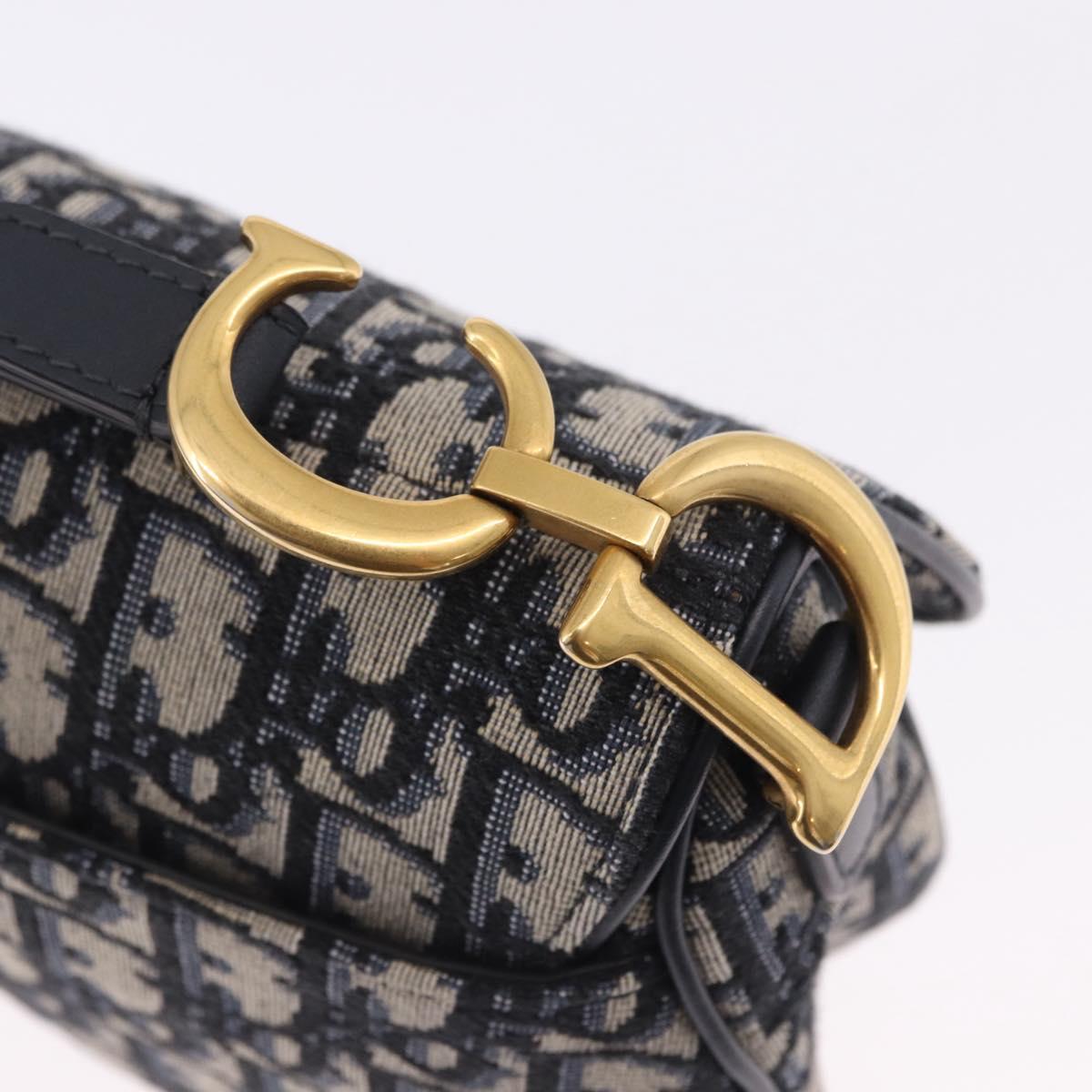 Christian Dior Trotter Canvas Saddle Hand Bag Navy Gold Auth 193142SM