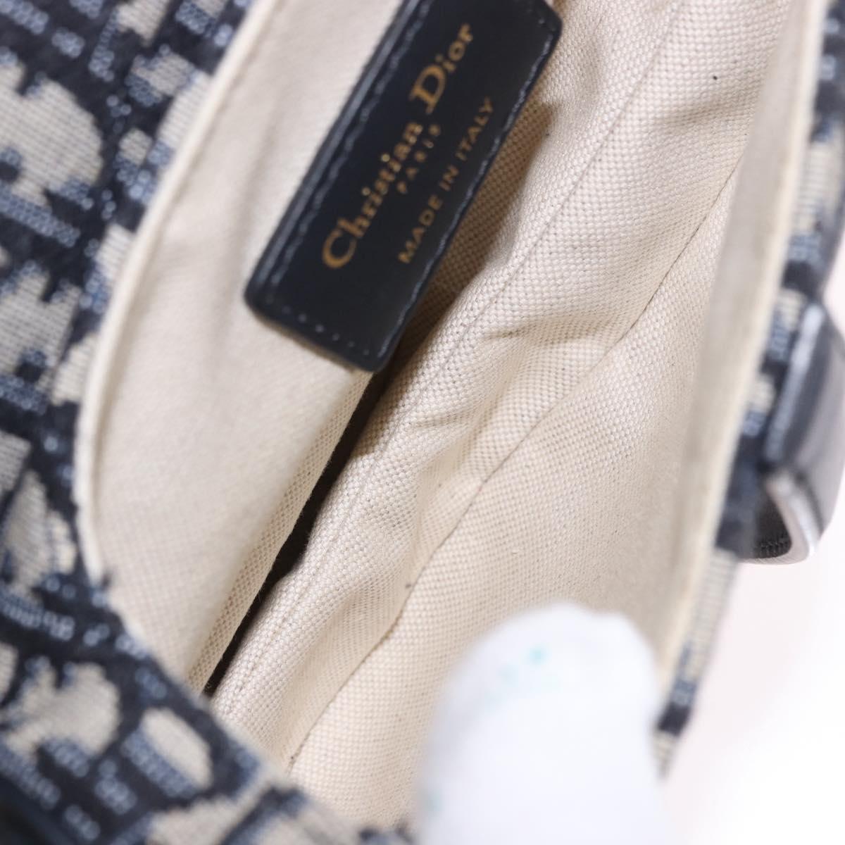 Christian Dior Trotter Canvas Saddle Hand Bag Navy Gold Auth 193142SM