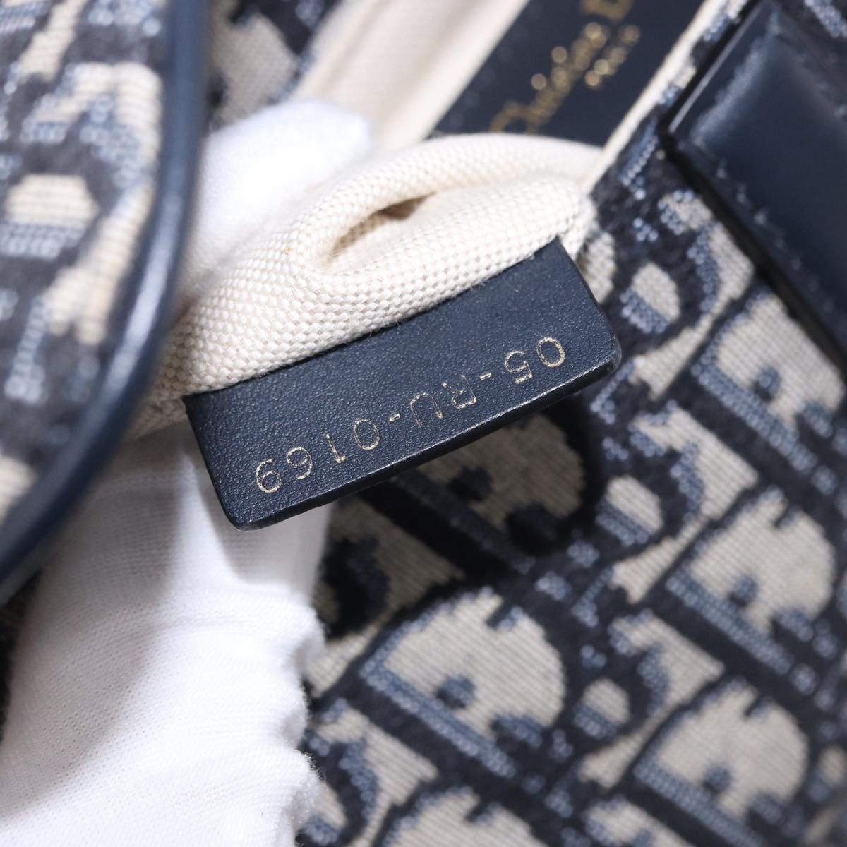 Christian Dior Trotter Canvas Saddle Hand Bag Navy Gold Auth 193142SM