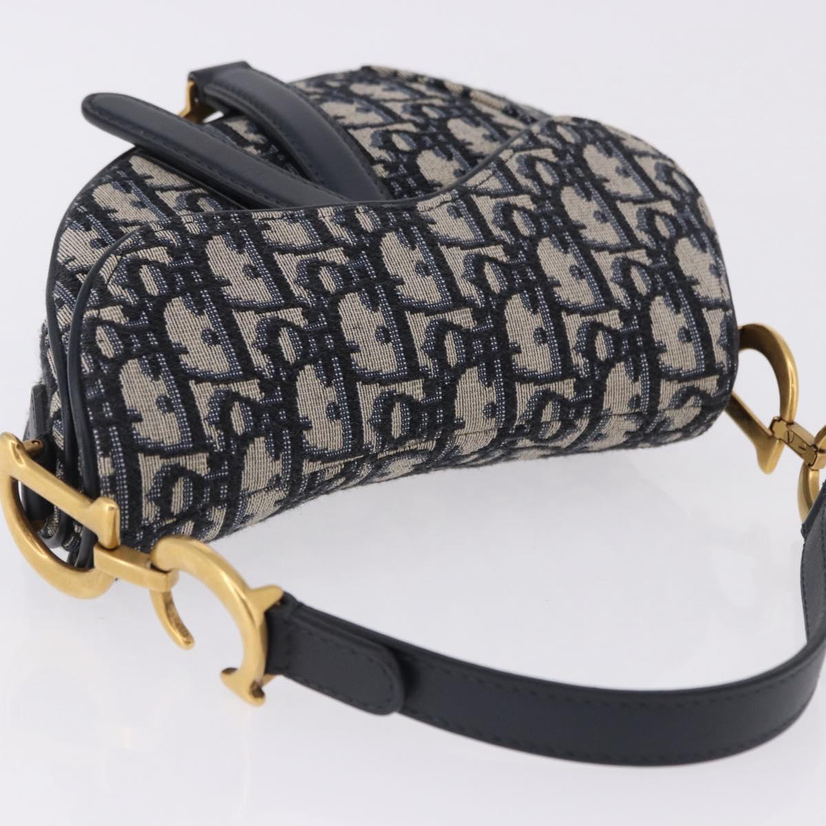 Christian Dior Trotter Canvas Saddle Hand Bag Navy Gold Auth 193142SM