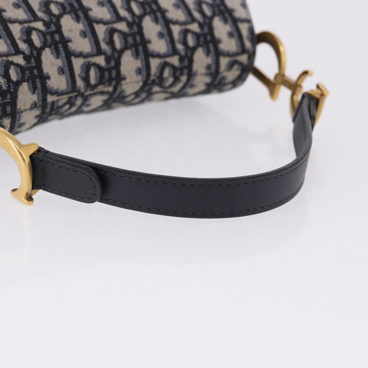 Christian Dior Trotter Canvas Saddle Hand Bag Navy Gold Auth 193142SM