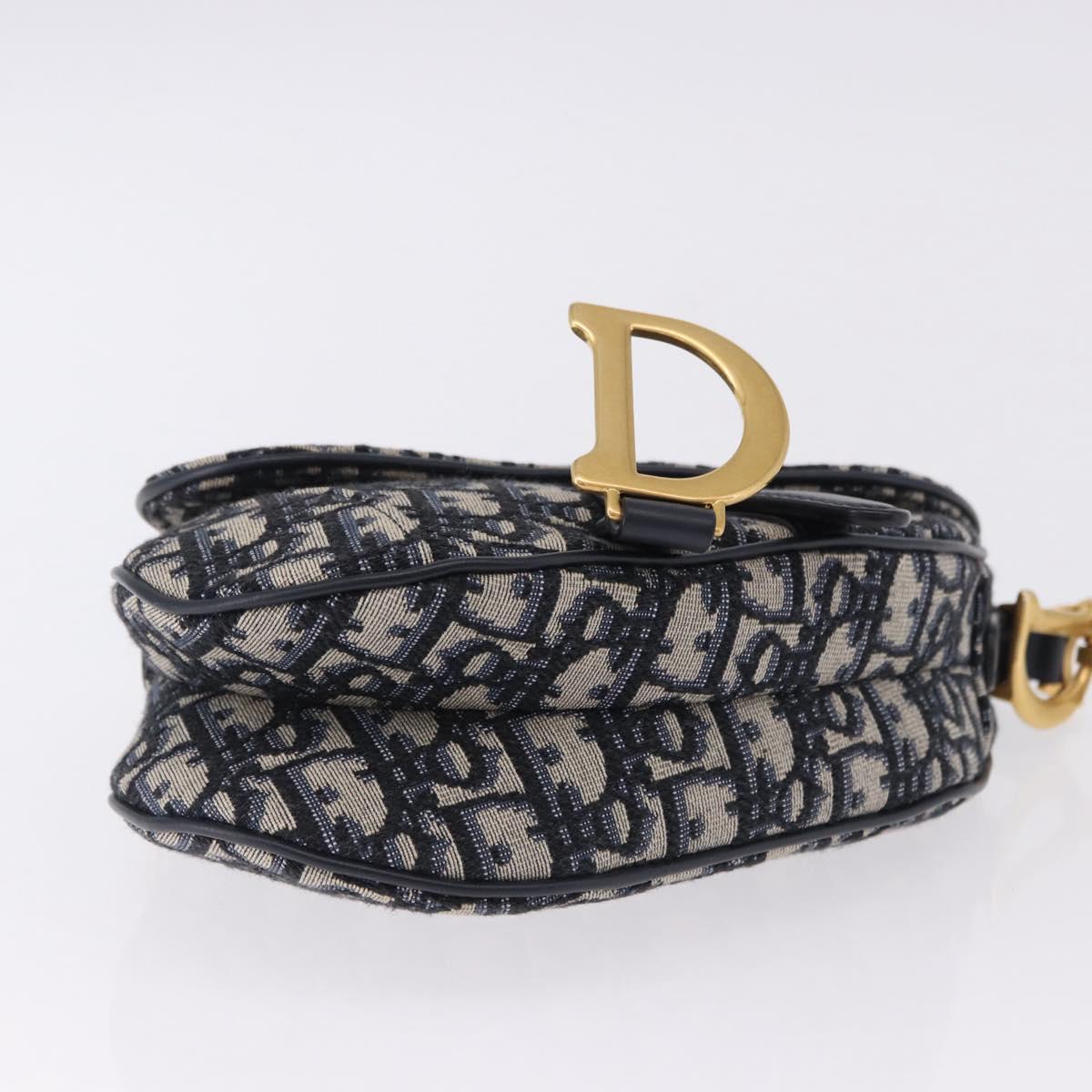 Christian Dior Trotter Canvas Saddle Hand Bag Navy Gold Auth 193142SM