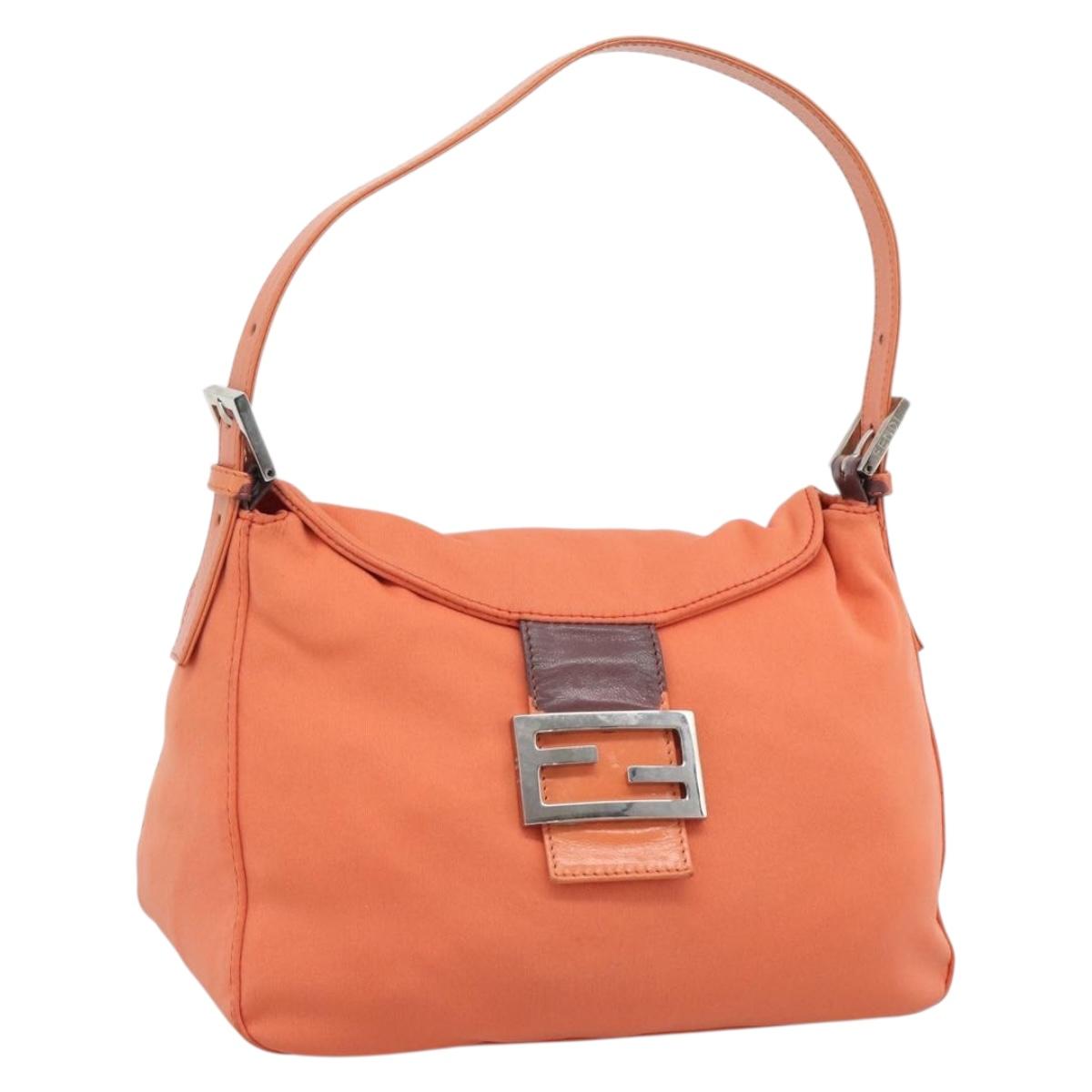 FENDI Mamma Baguette Shoulder Bag Cotton jersey Orange Silver Auth 193143