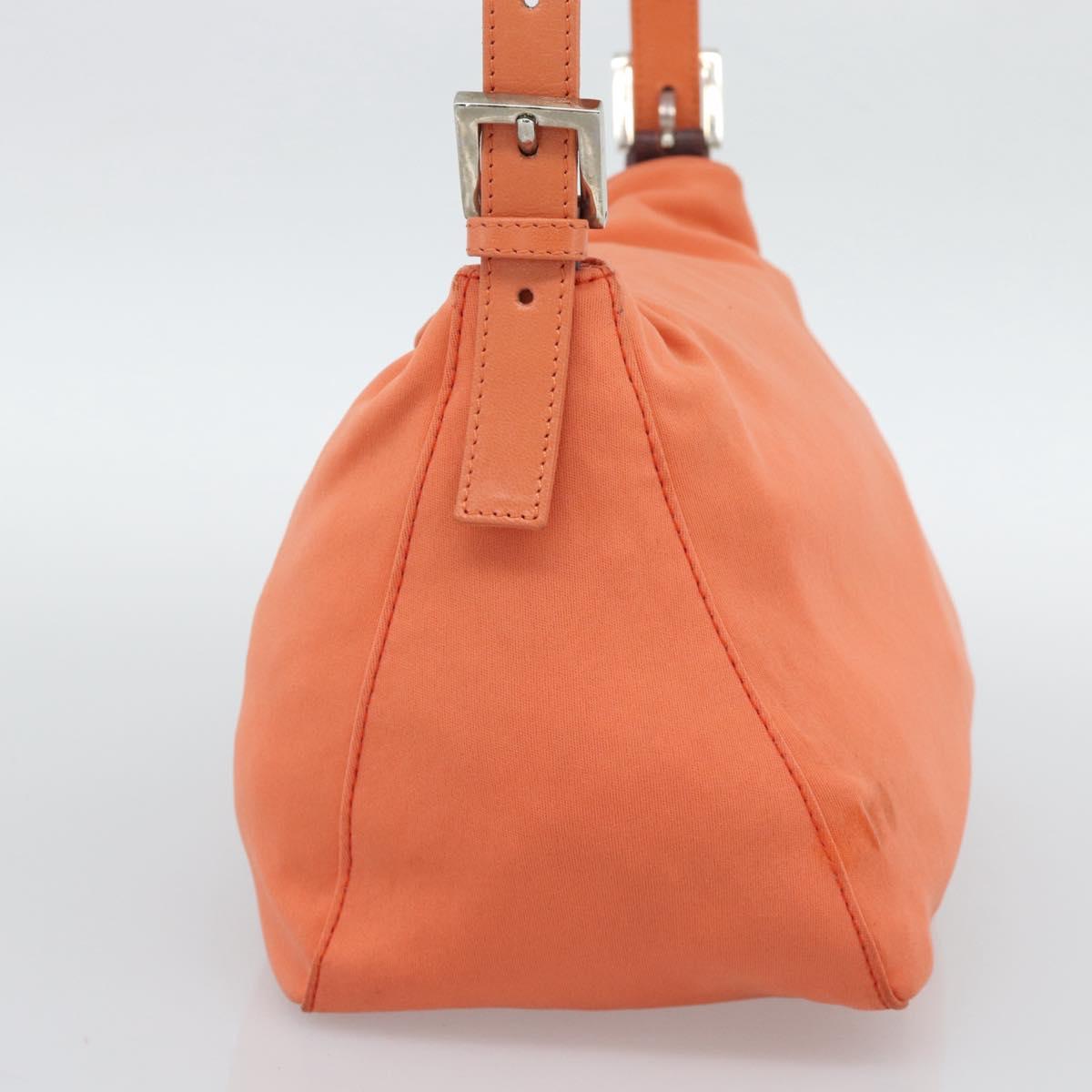 FENDI Mamma Baguette Shoulder Bag Cotton jersey Orange Silver Auth 193143