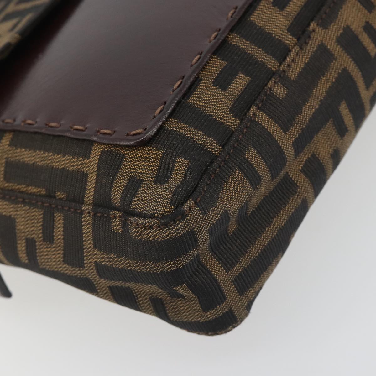 FENDI Zucca Canvas Shoulder Bag Brown Black Auth 193144V
