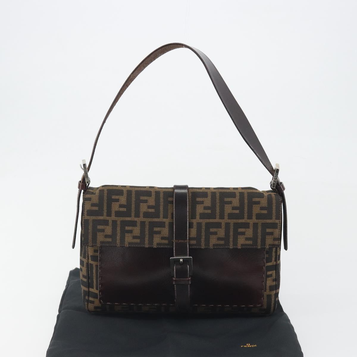 FENDI Zucca Canvas Shoulder Bag Brown Black Auth 193144V