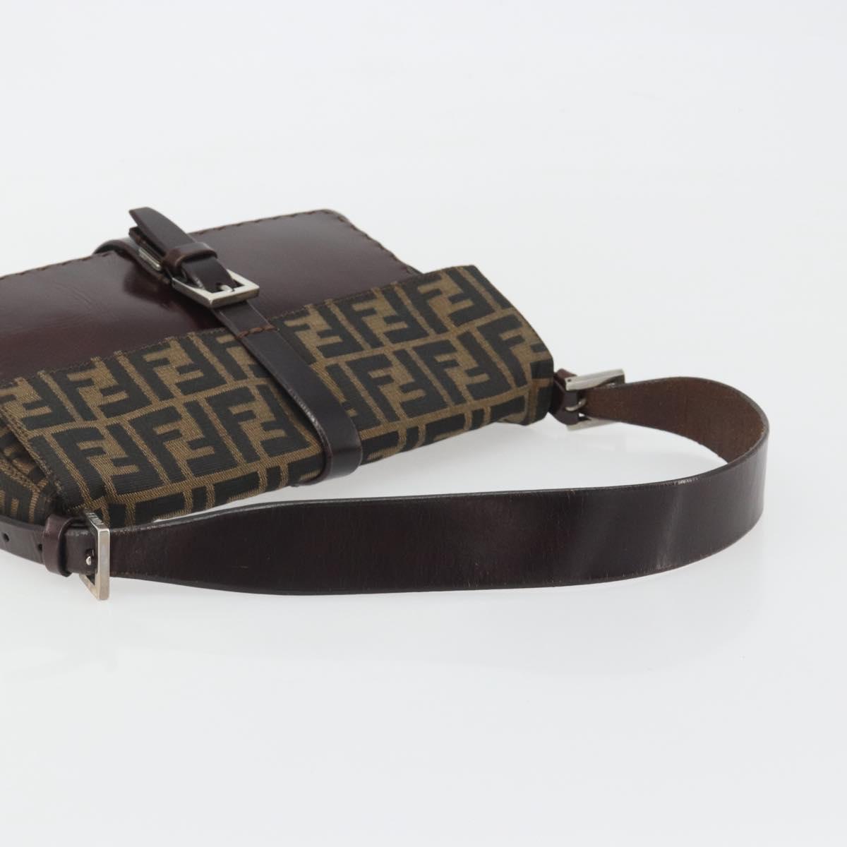 FENDI Zucca Canvas Shoulder Bag Brown Black Auth 193144V