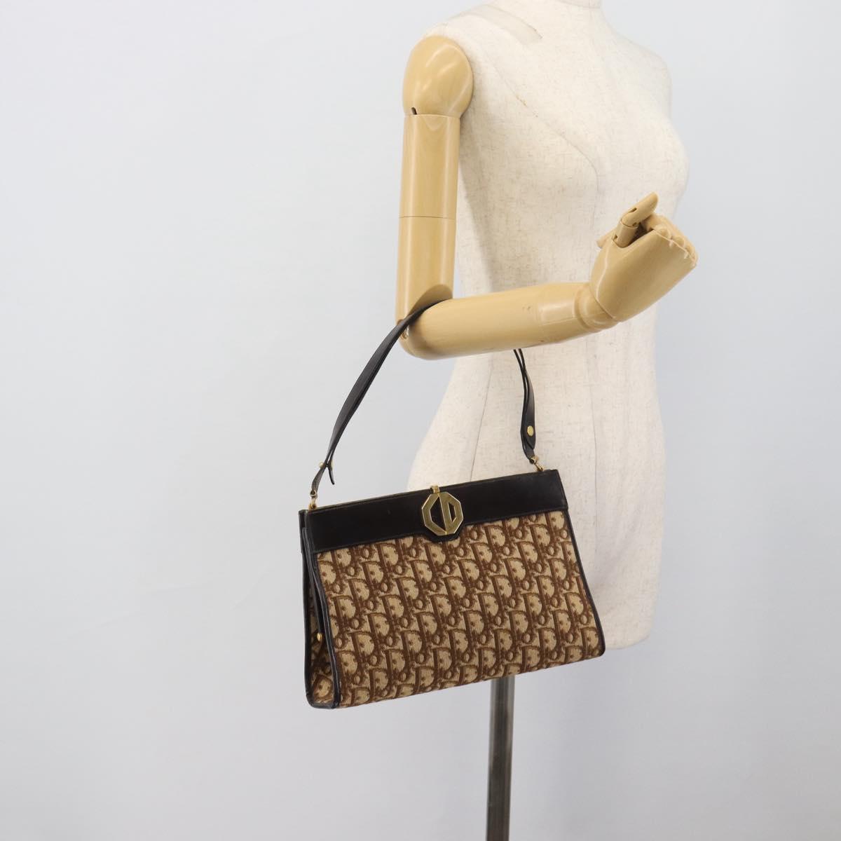 Christian Dior Trotter Canvas Shoulder Bag Beige Gold Auth 193146