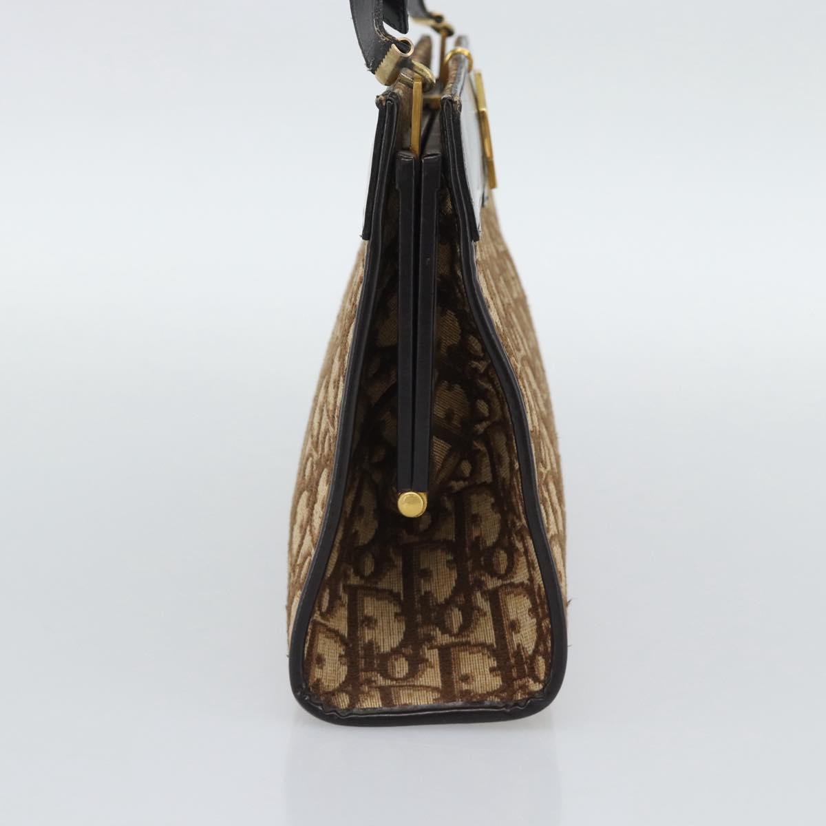 Christian Dior Trotter Canvas Shoulder Bag Beige Gold Auth 193146