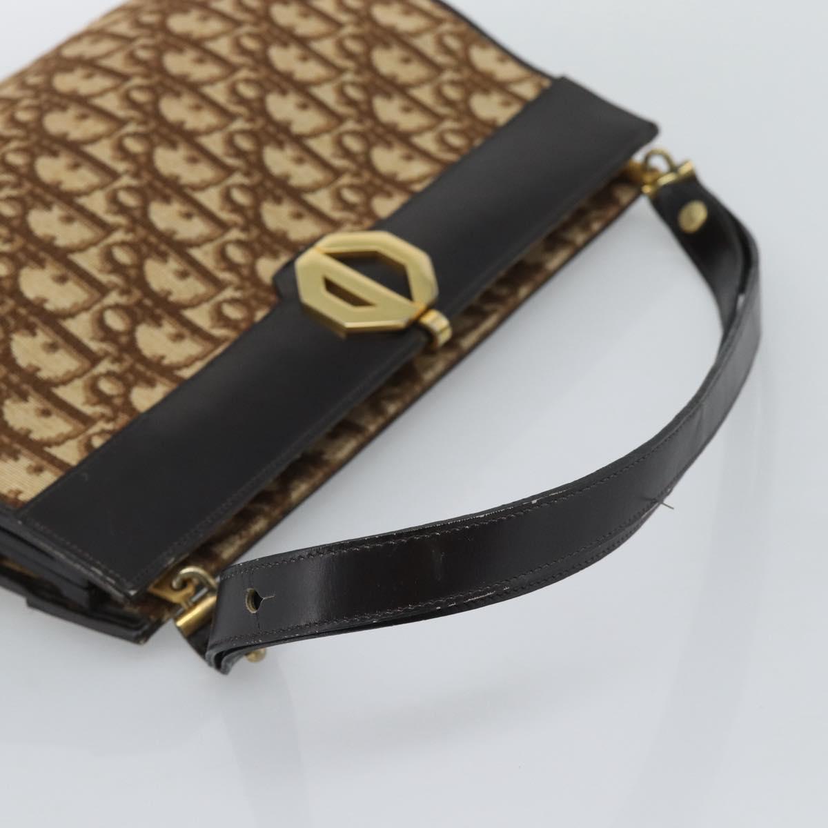Christian Dior Trotter Canvas Shoulder Bag Beige Gold Auth 193146
