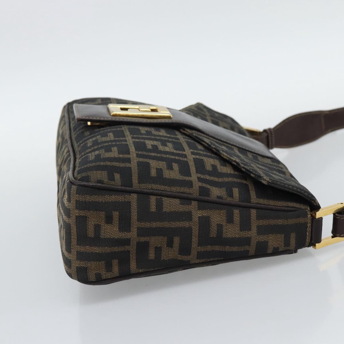 FENDI Zucca Canvas Shoulder Bag Brown Black Auth 193148V