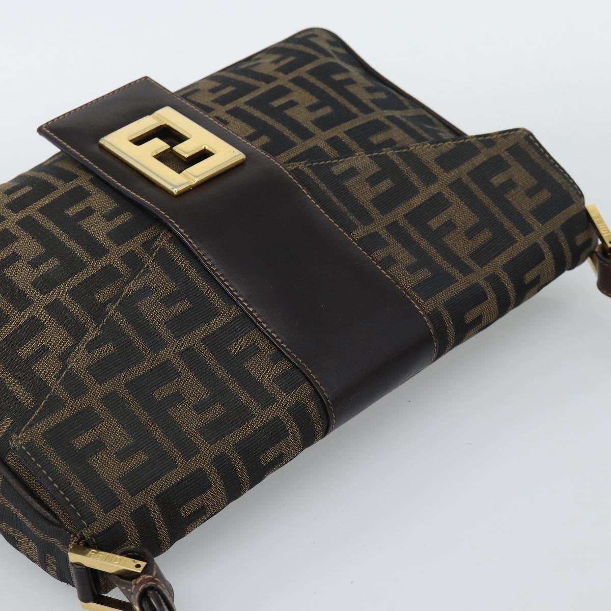 FENDI Zucca Canvas Shoulder Bag Brown Black Auth 193148V