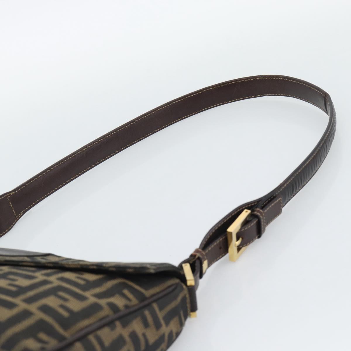 FENDI Zucca Canvas Shoulder Bag Brown Black Auth 193148V