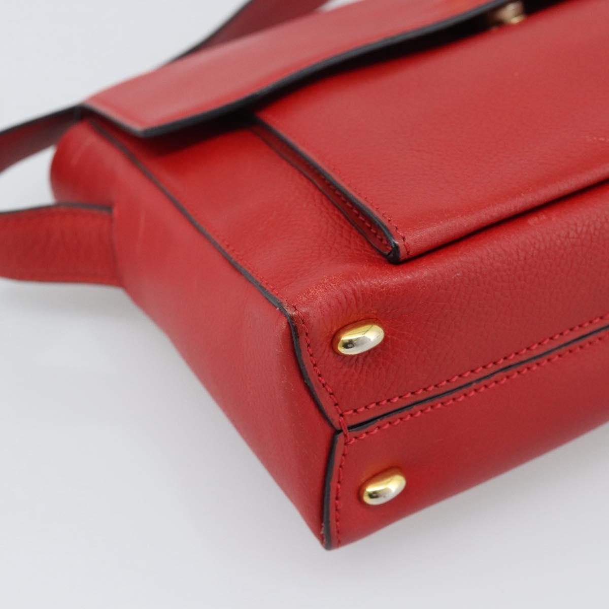 CELINE Shoulder Bag Leather Red Gold Auth 193149