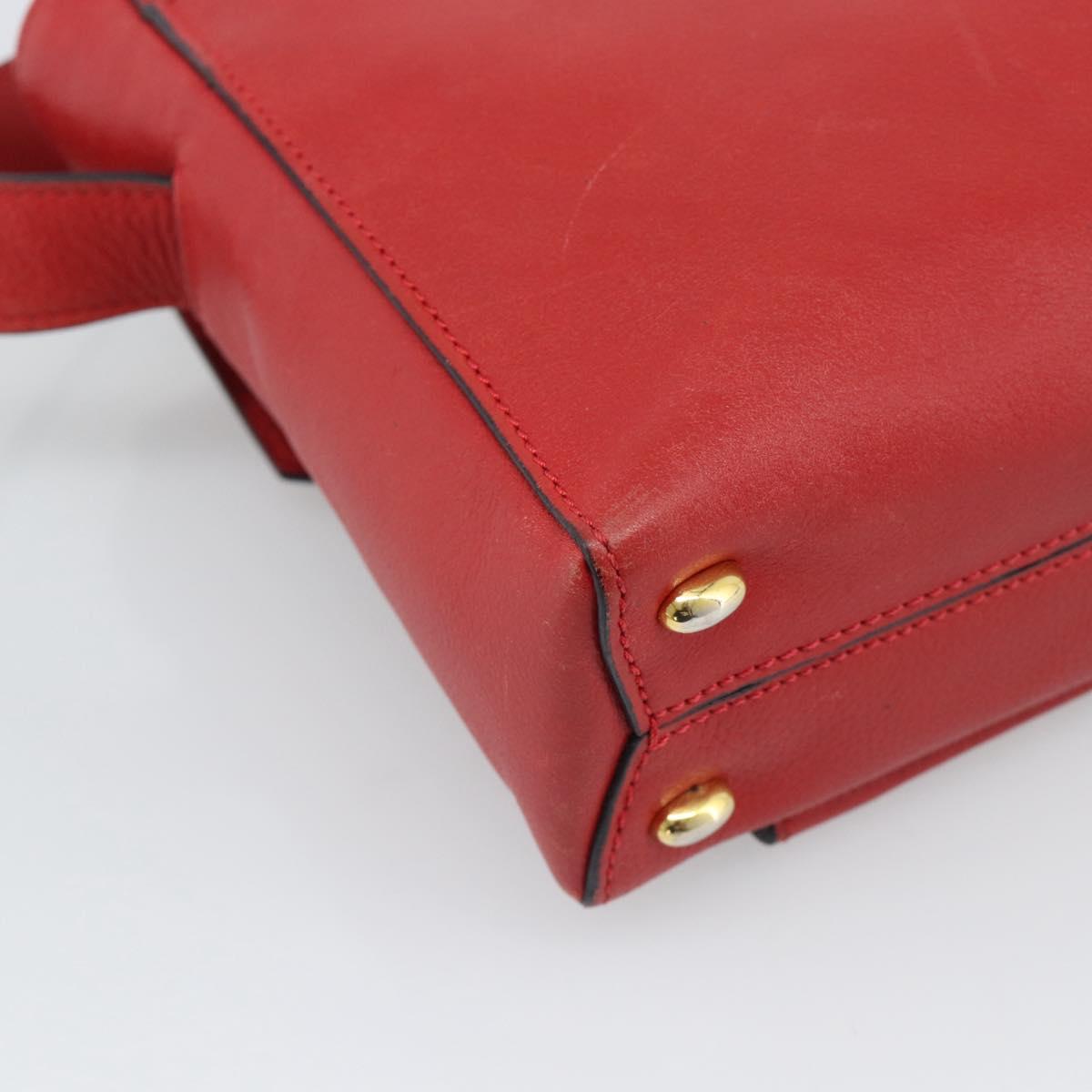 CELINE Shoulder Bag Leather Red Gold Auth 193149
