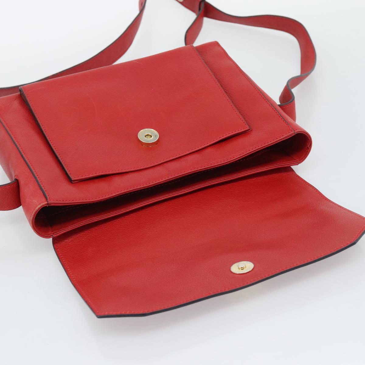 CELINE Shoulder Bag Leather Red Gold Auth 193149