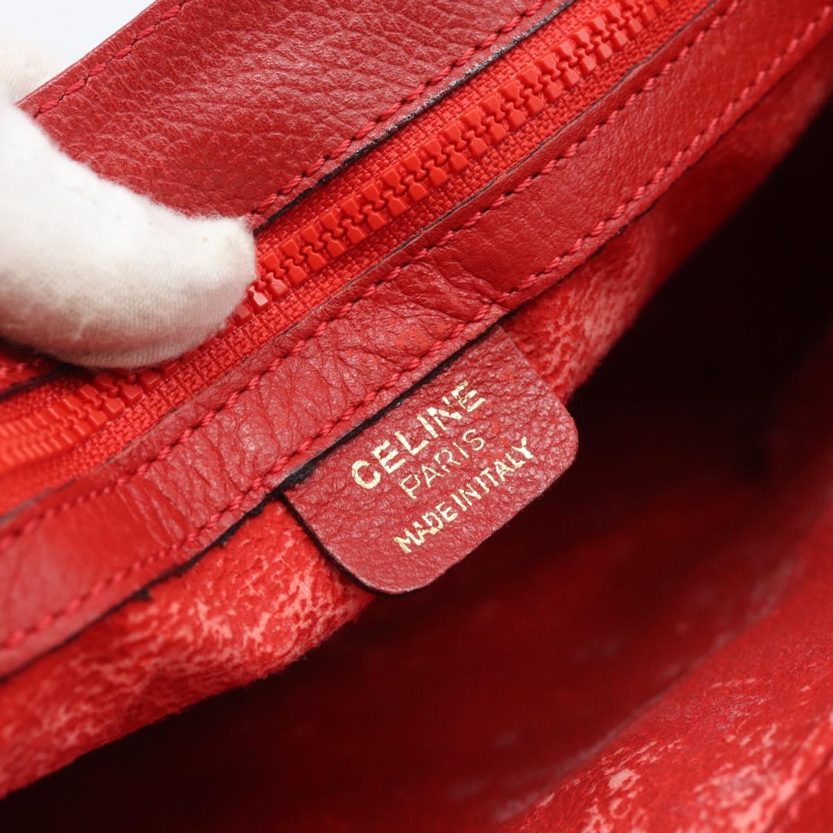 CELINE Shoulder Bag Leather Red Gold Auth 193149