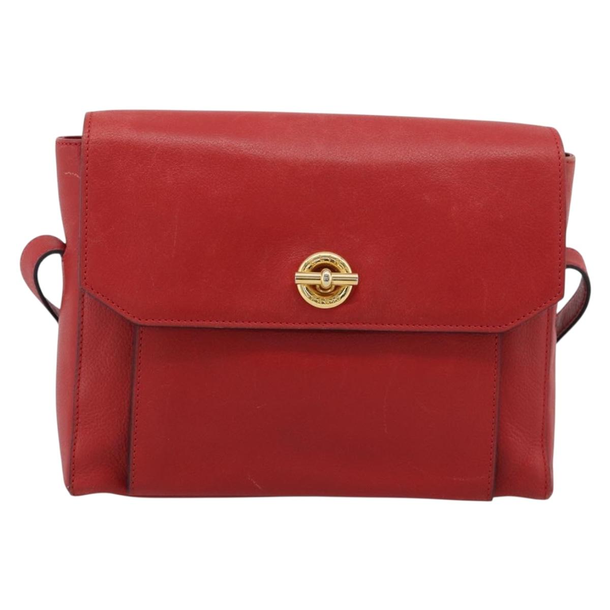CELINE Shoulder Bag Leather Red Gold Auth 193149