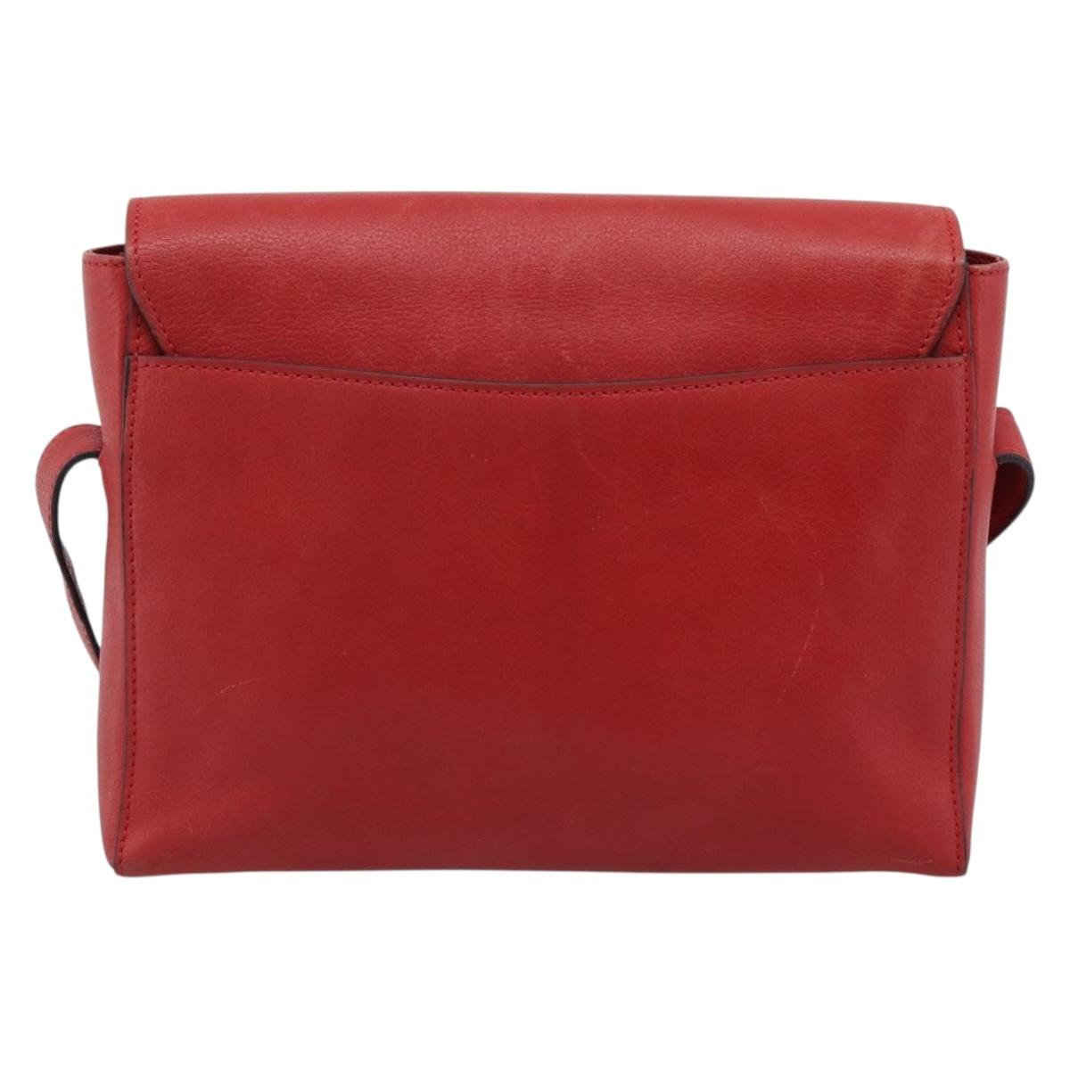 CELINE Shoulder Bag Leather Red Gold Auth 193149