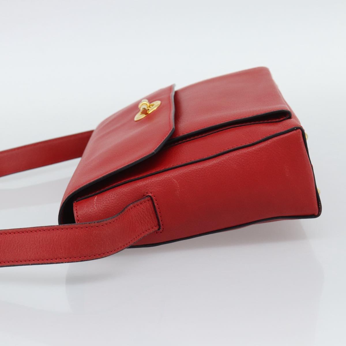 CELINE Shoulder Bag Leather Red Gold Auth 193149