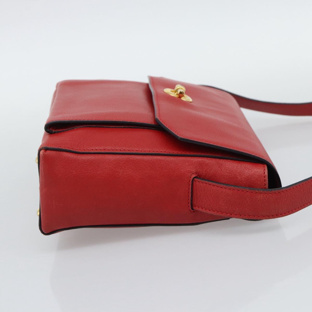 CELINE Shoulder Bag Leather Red Gold Auth 193149
