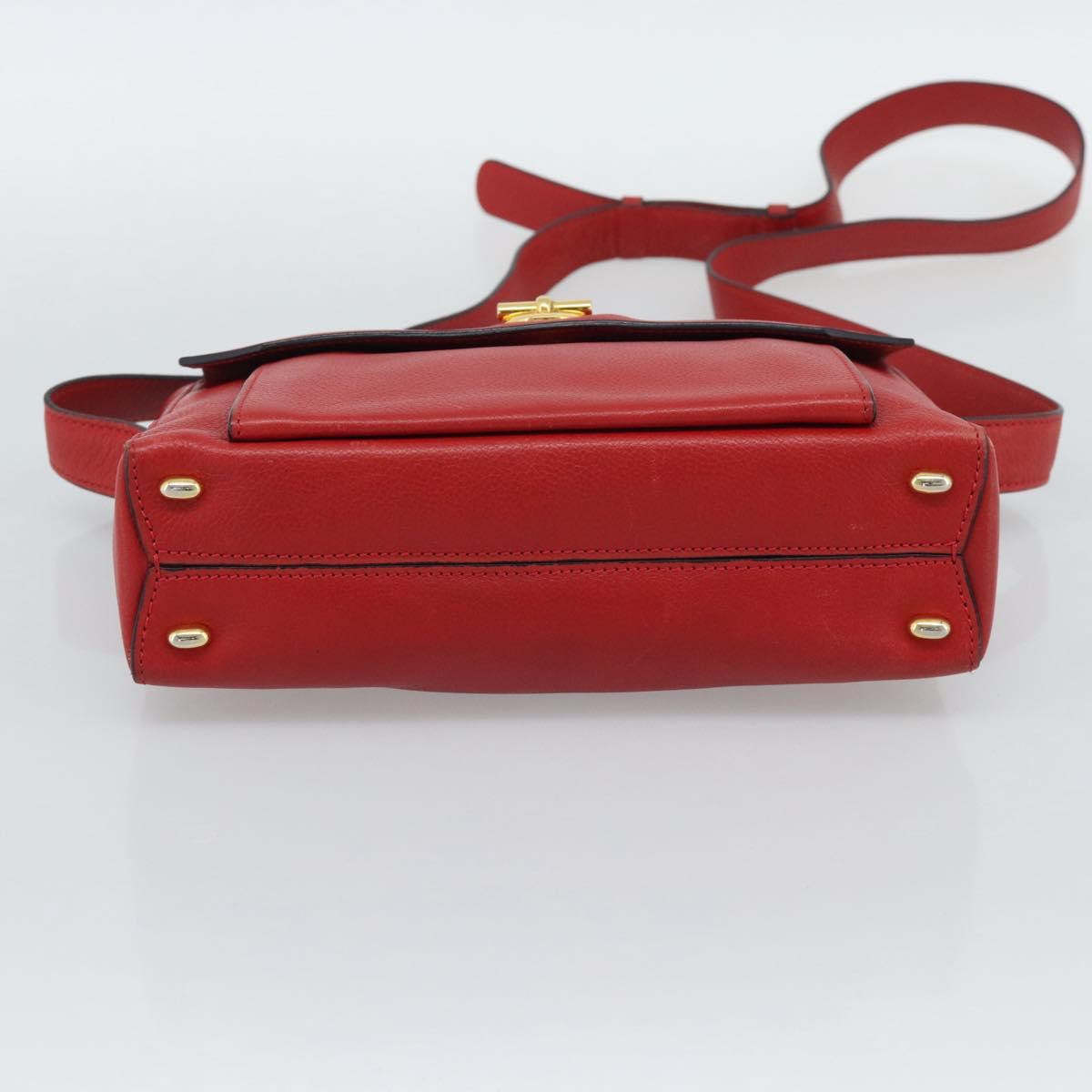 CELINE Shoulder Bag Leather Red Gold Auth 193149