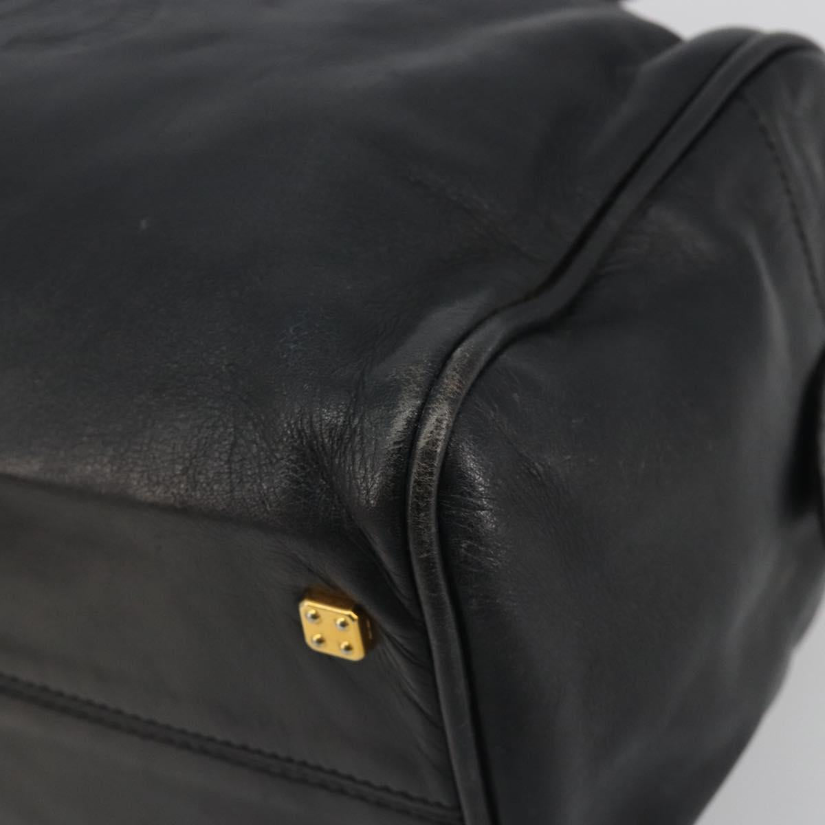 LOEWE Hand Bag Leather Black Gold Auth 193150