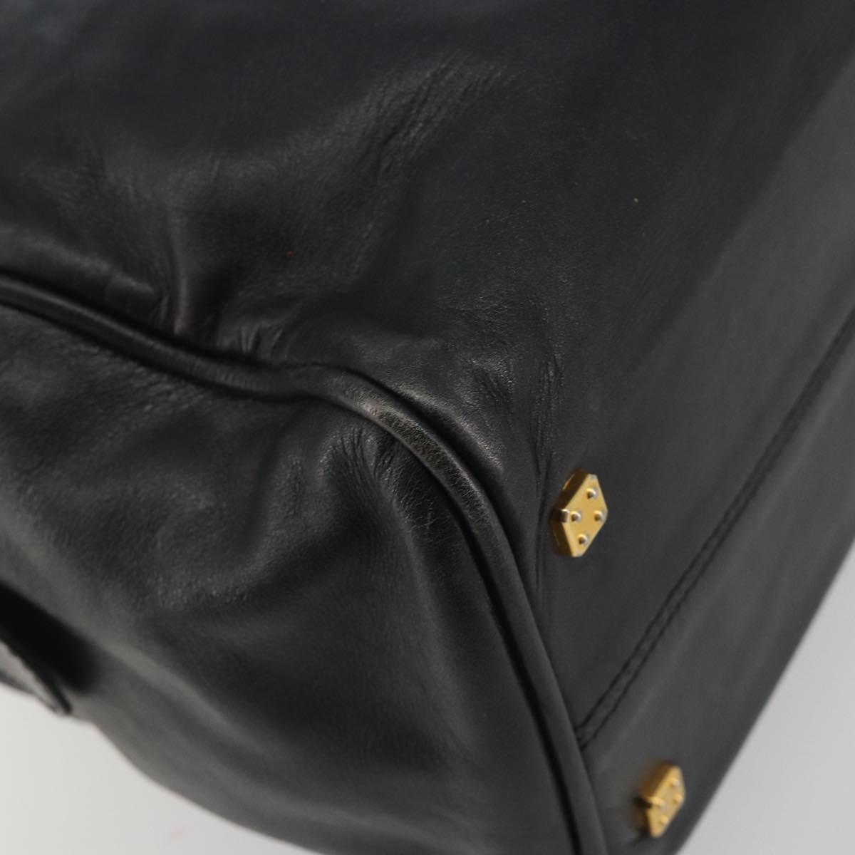 LOEWE Hand Bag Leather Black Gold Auth 193150