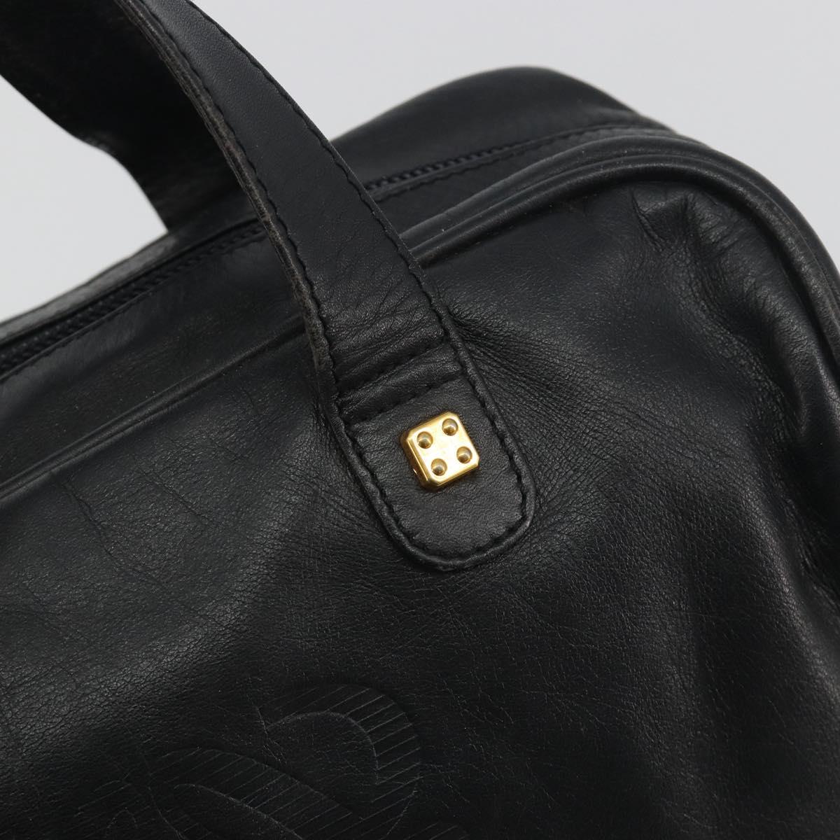 LOEWE Hand Bag Leather Black Gold Auth 193150