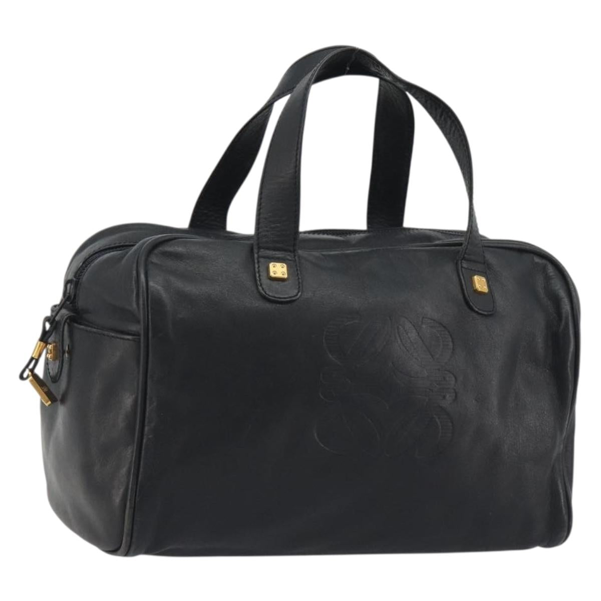 LOEWE Hand Bag Leather Black Gold Auth 193150