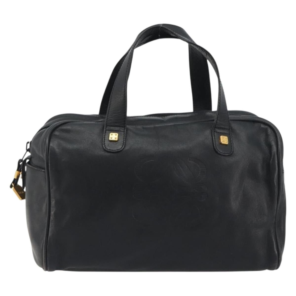 LOEWE Hand Bag Leather Black Gold Auth 193150