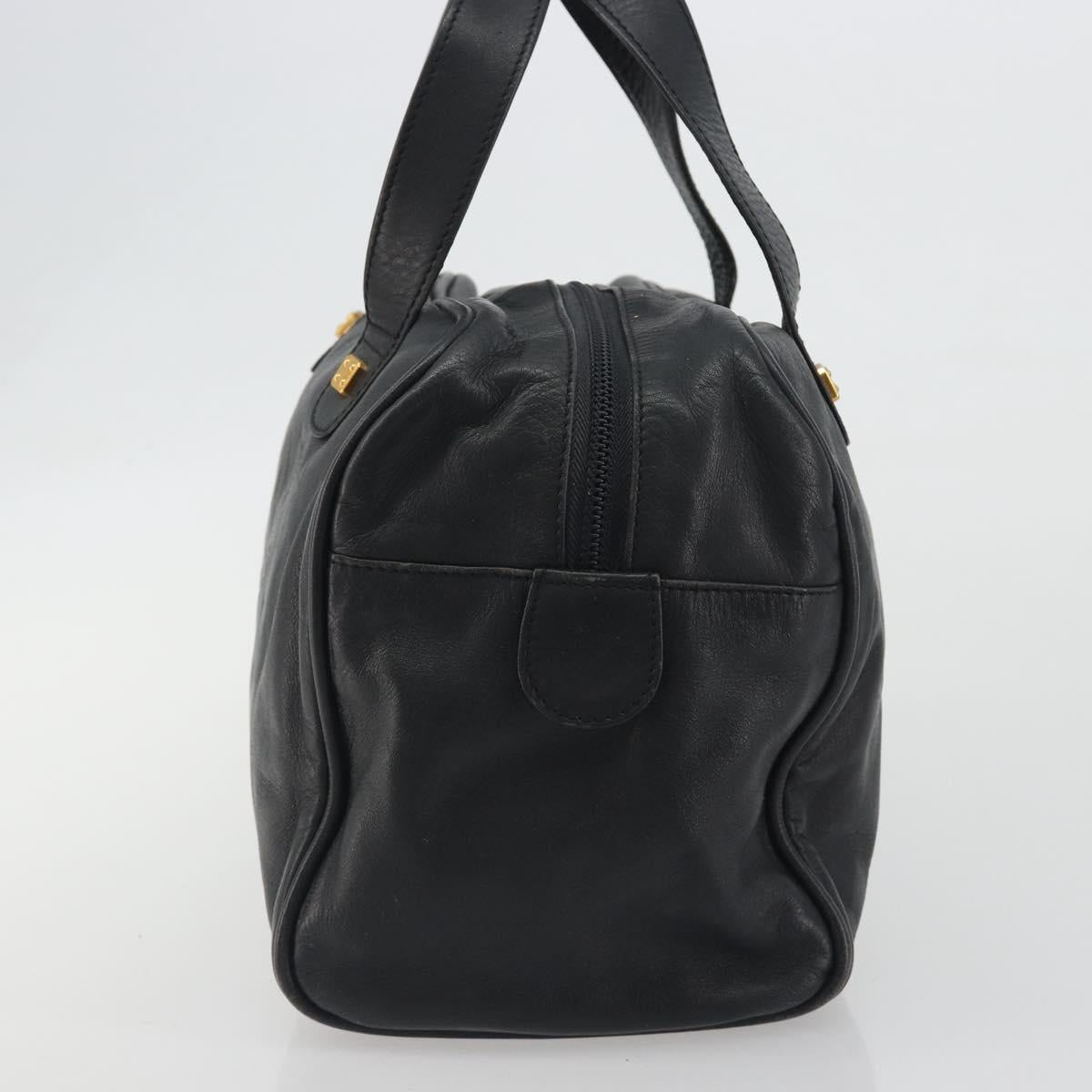 LOEWE Hand Bag Leather Black Gold Auth 193150