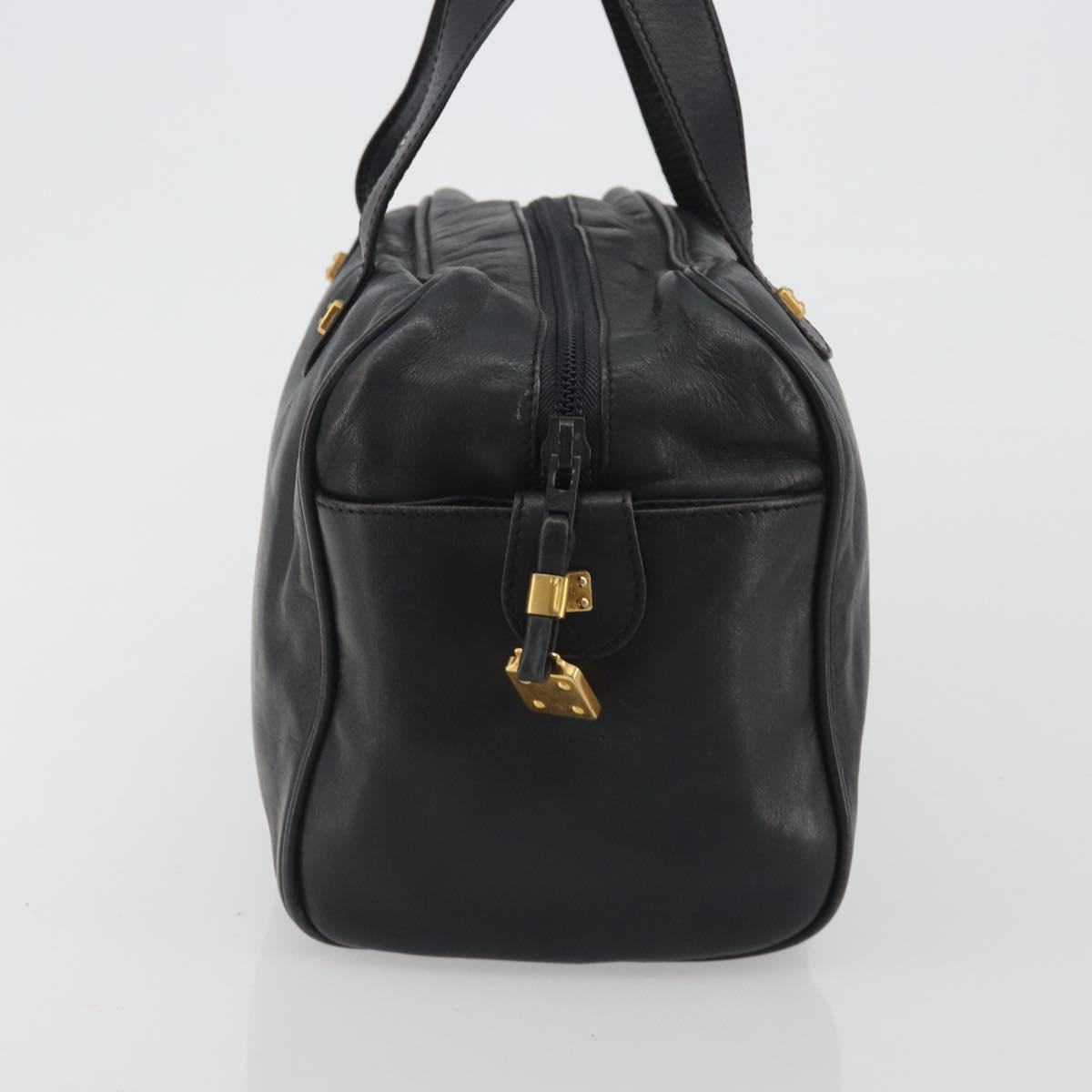 LOEWE Hand Bag Leather Black Gold Auth 193150