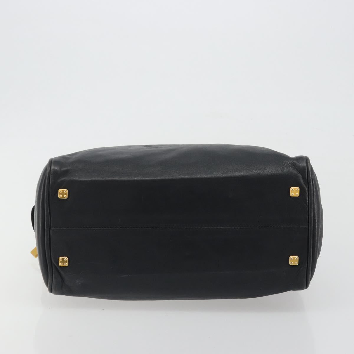 LOEWE Hand Bag Leather Black Gold Auth 193150