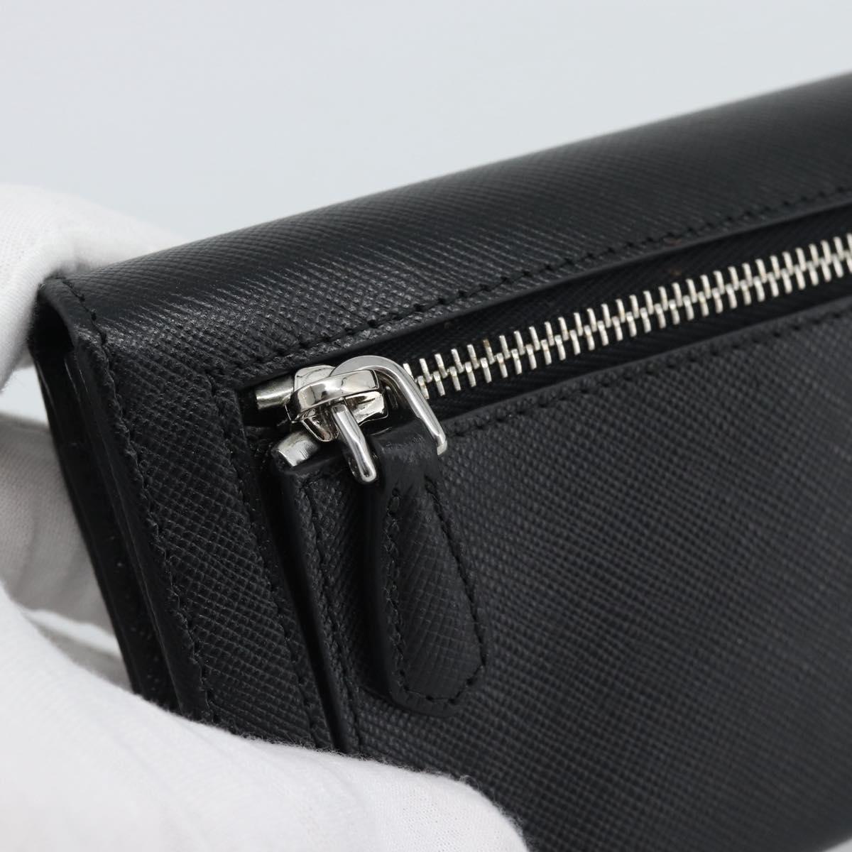 PRADA Long Wallet Saffiano leather Black Silver Auth 193158V
