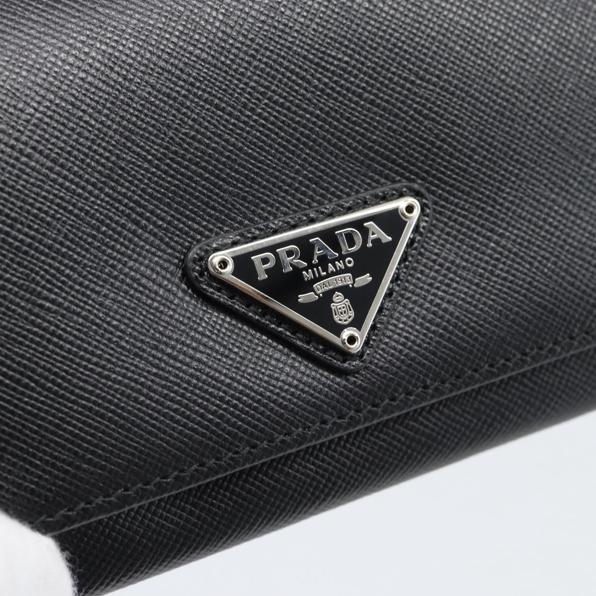 PRADA Long Wallet Saffiano leather Black Silver Auth 193158V