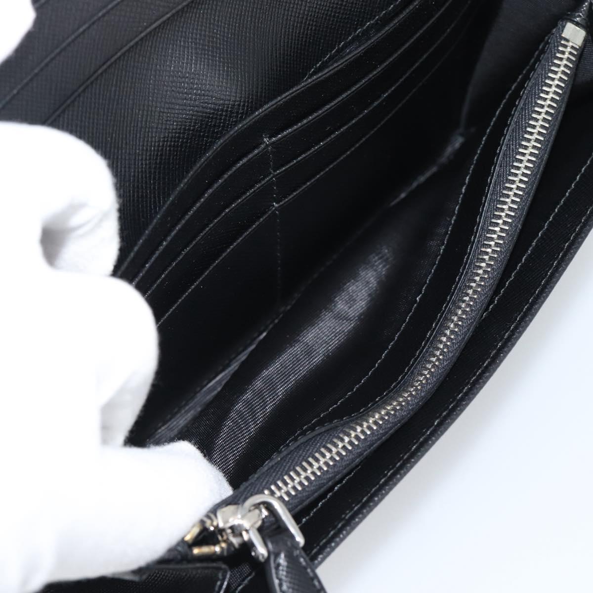 PRADA Long Wallet Saffiano leather Black Silver Auth 193158V
