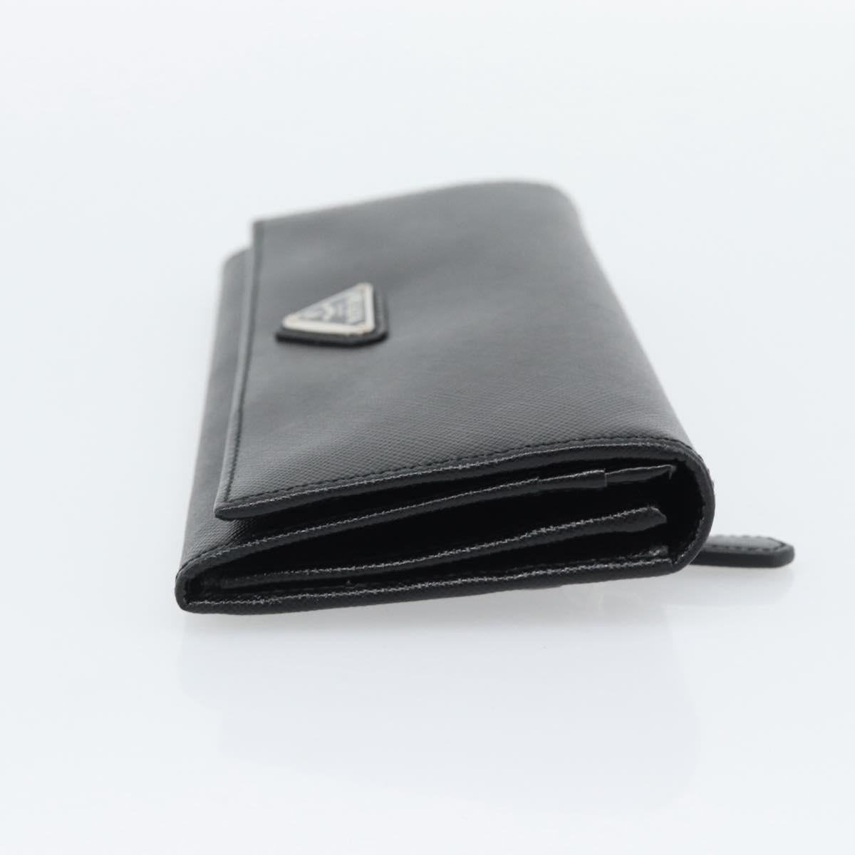 PRADA Long Wallet Saffiano leather Black Silver Auth 193158V