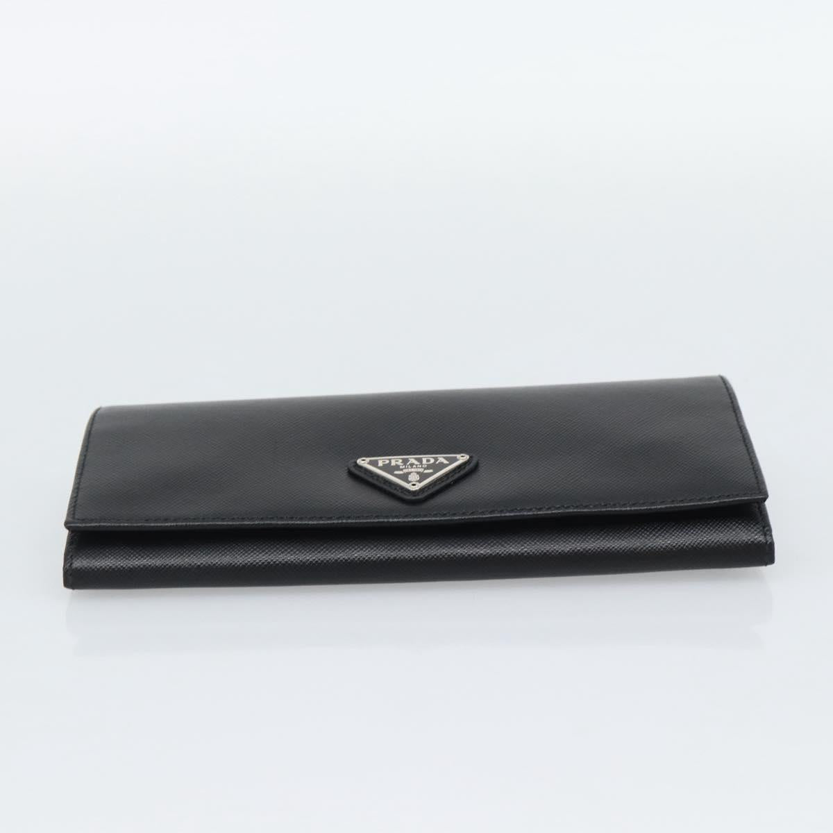PRADA Long Wallet Saffiano leather Black Silver Auth 193158V