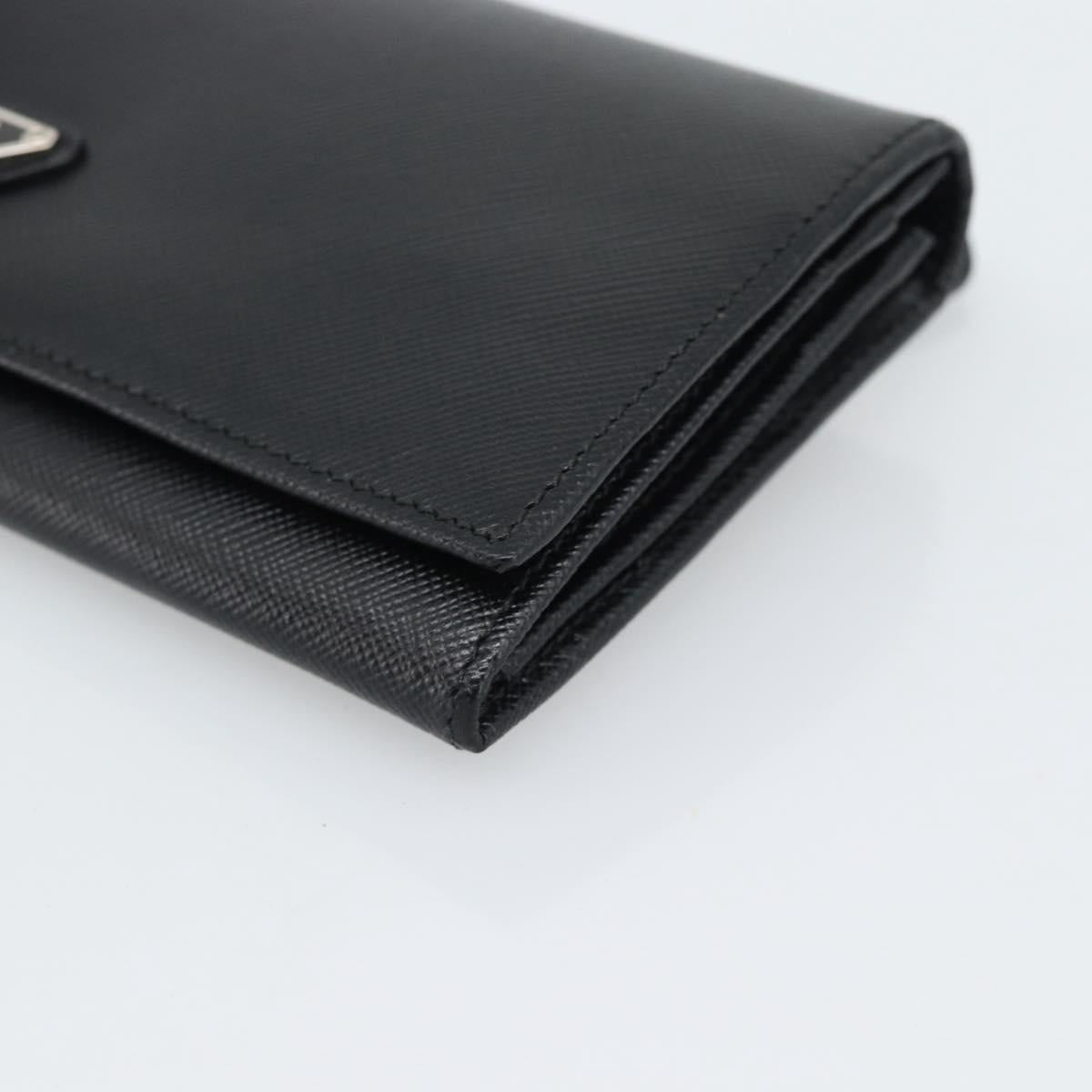 PRADA Long Wallet Saffiano leather Black Silver Auth 193158V